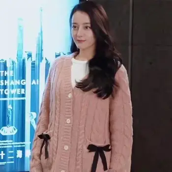 * Pijesak Qiao Jingjing Dili topla Ba ista odjeća pink korejski slobodan pletene kardigan džemper, kaput donje